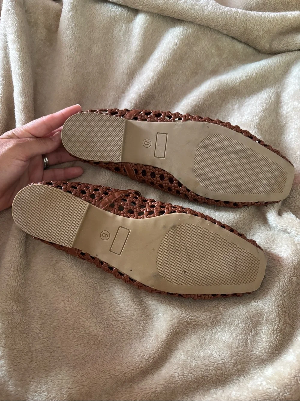 SERRA Woven Mary Jane Flats in Cognac Brown